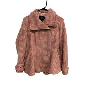 Torrid NEW Double-Breasted Peacoat Rose Herringbone Pattern Coat FLAWED